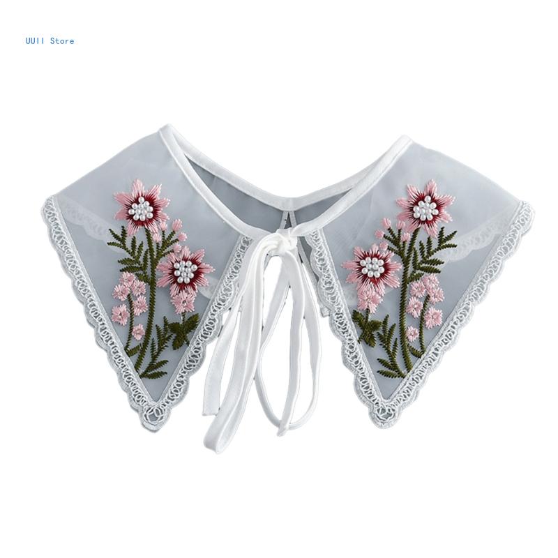 

Накладной воротник для девочек, белый съемный накладной воротник, вышивка, цветочная шаль, украшения для одежды, воротник для блузки