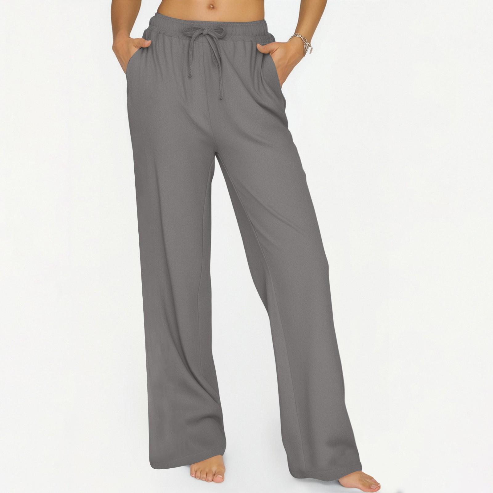 

Women s Casual Color Cotton And Linen Wide Leg Pants With Elastic Waist Long Pants S