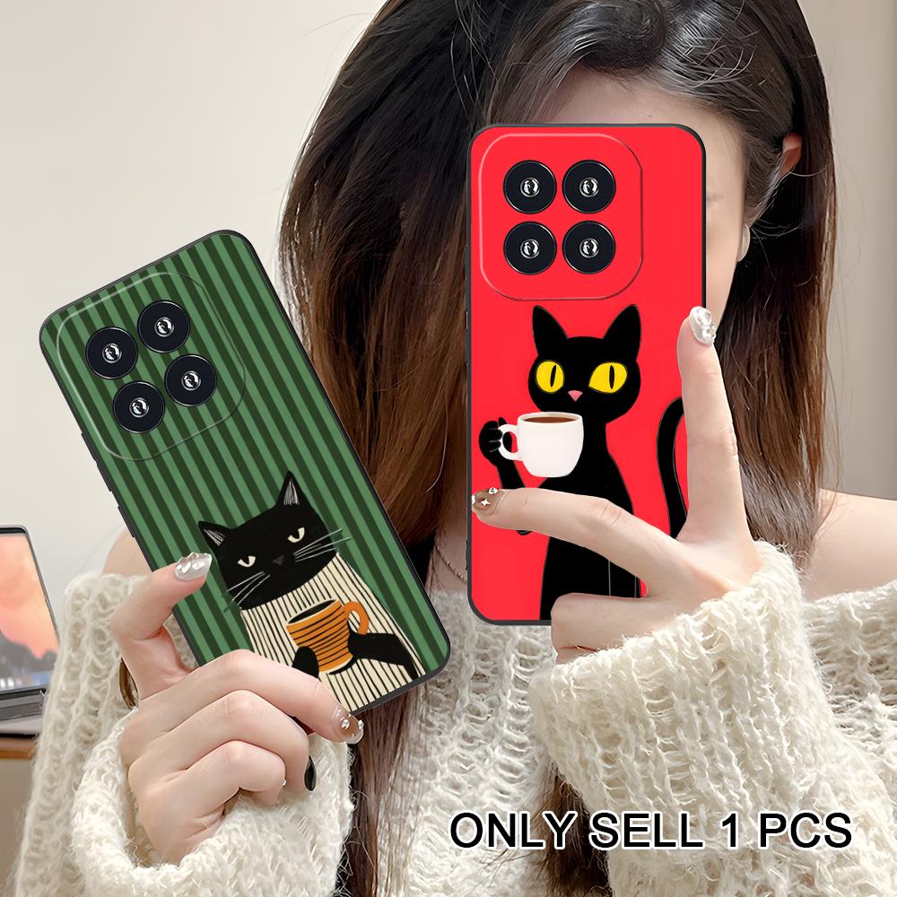 Cute Coffee Cat Matte TPU Mobile Phone Case for Xiaomi 15 14 13 12 Mi 11 T Ultra Lite Pro S X 5G Colorful Printing Cover