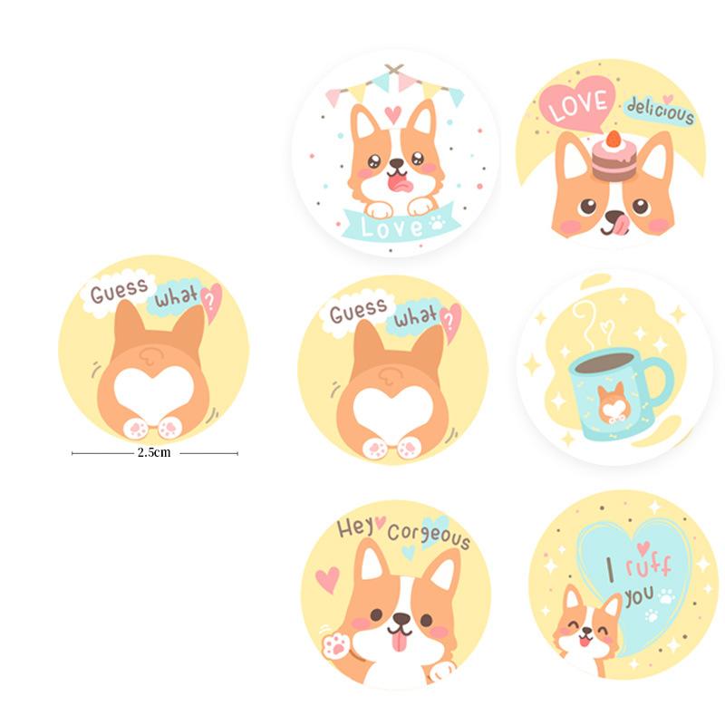100-500PCS New Packaging Corgi Cartoon Dog Home Made Merci Animal Rolling Stickers Labels