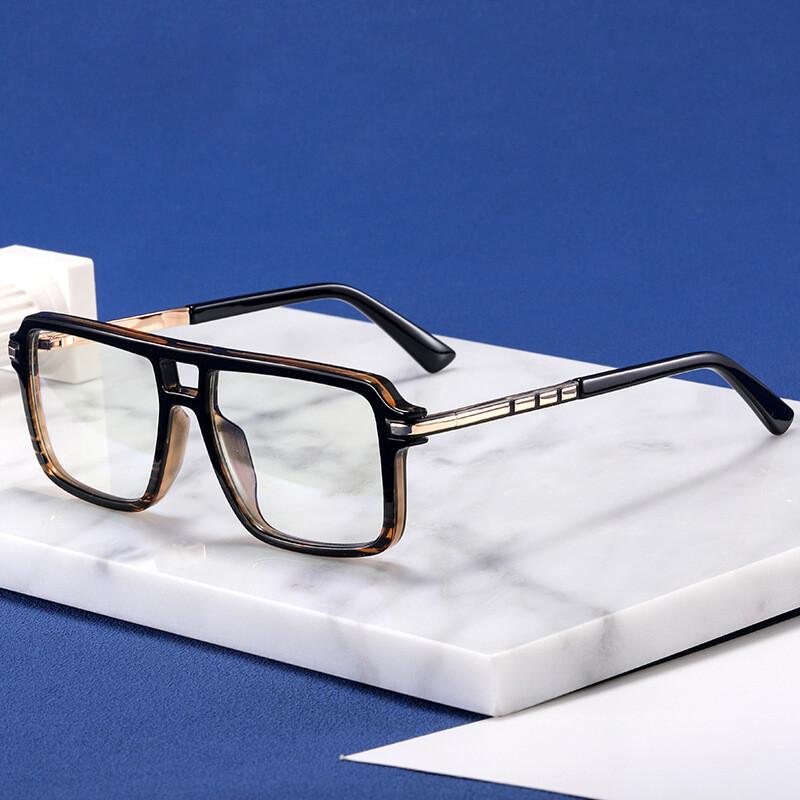 Retro Men Square Big Frame Reading Glasses Blue Light Blocking Presbyopic Eyewear Trendy Male Double Bridge Design