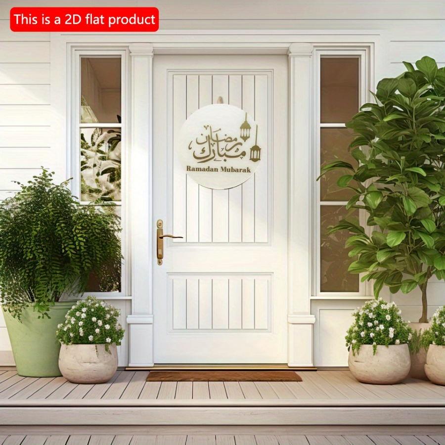 2D Flat 20*20cm1pc Ramadan Mubarak Golden Lantern Pattern Superior Quality Round Wooden Door Sign, Eid Theme Simple&Elegant Pendant, Multiple Uses