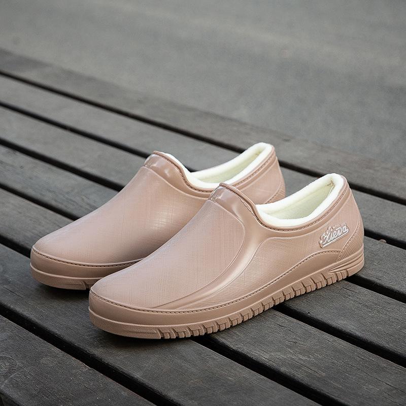 Men's Rain Shoes Leather Top Thick Sole High Top Anti Slip Water Shoes Outdoor Mountaineering Plush Warm Boots Work Safety Boots