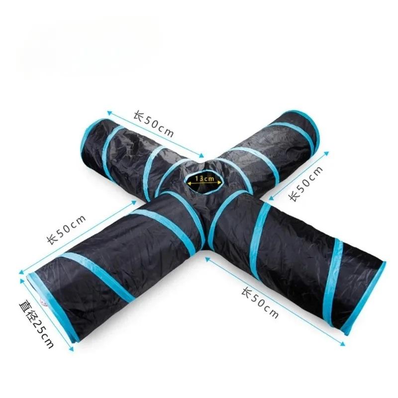 Blue Black Cat Tunnel Toy Foldable Play Tube Fun Pop-Up Hideaway Interactive Chase Game Durable Pet Playhouse for Indoor Kittens