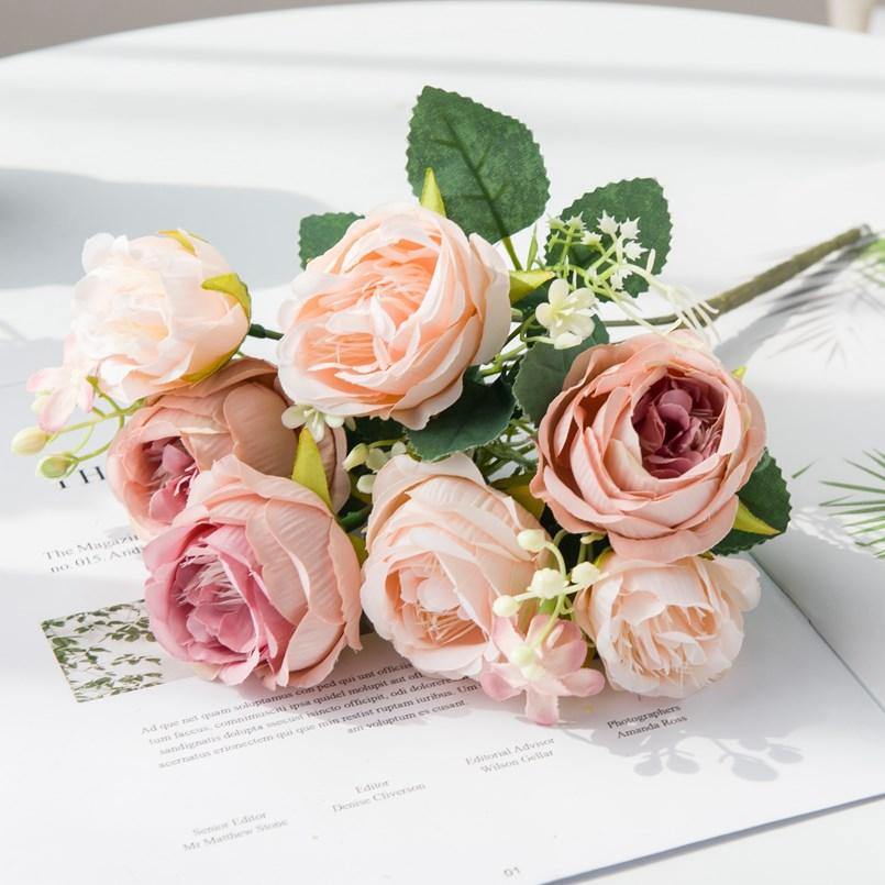 Artificial Flower Home Room Decoration Accessories Wedding Scrapbook Peony Candy Gift Box Arrangement Festival Silk Rose Bouquet
