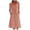 Women Summer Floral Print Boho Dress Tanya Round Neck Short Sleeve with Pocket