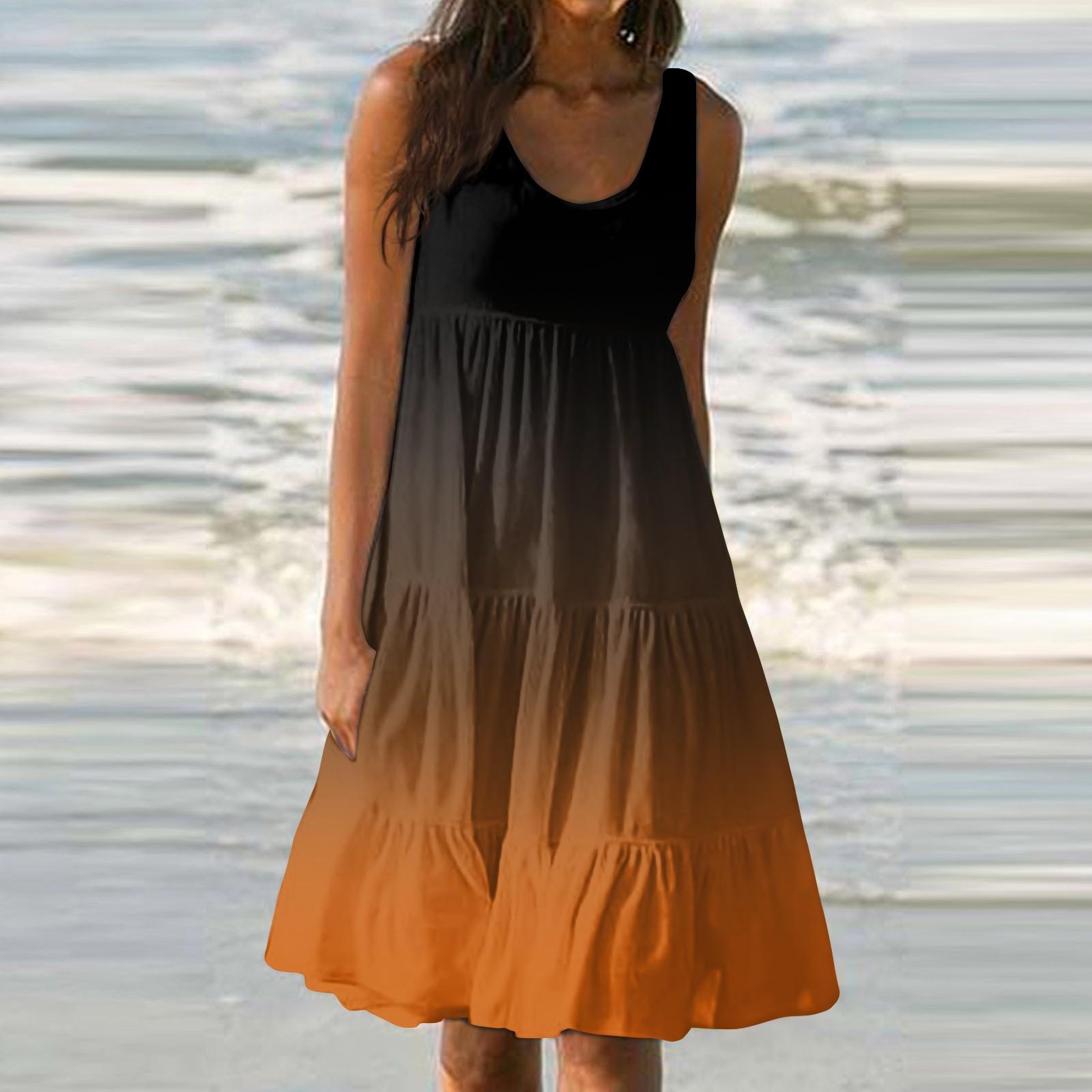 

Женское летнее модное свободное повседневное пляжное платье без рукавов с принтом XXL оранжевый