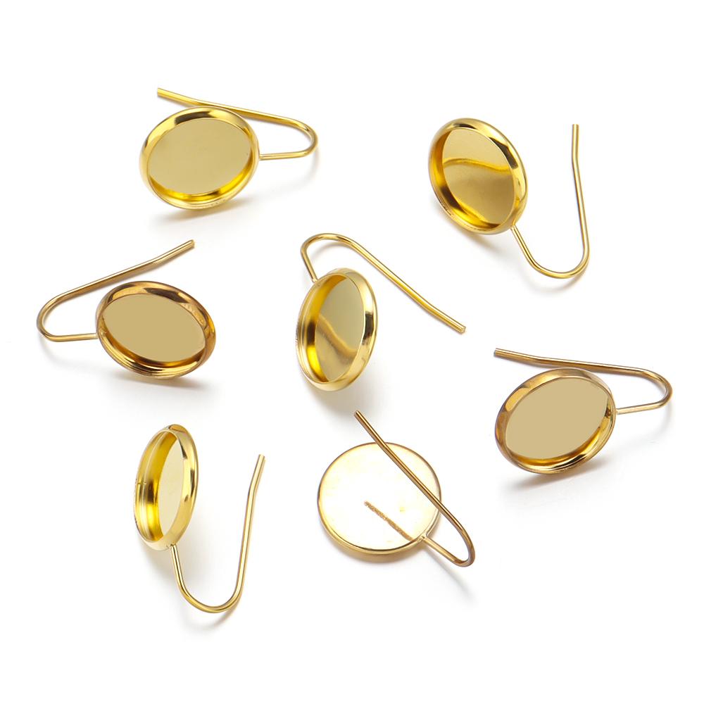 10pcs 8 10 12mm Stainless Steel U Shape Earrings Cabochon Setting Blank Tray Ear Hooks For DIY Jewelry Making Earrings Supplies