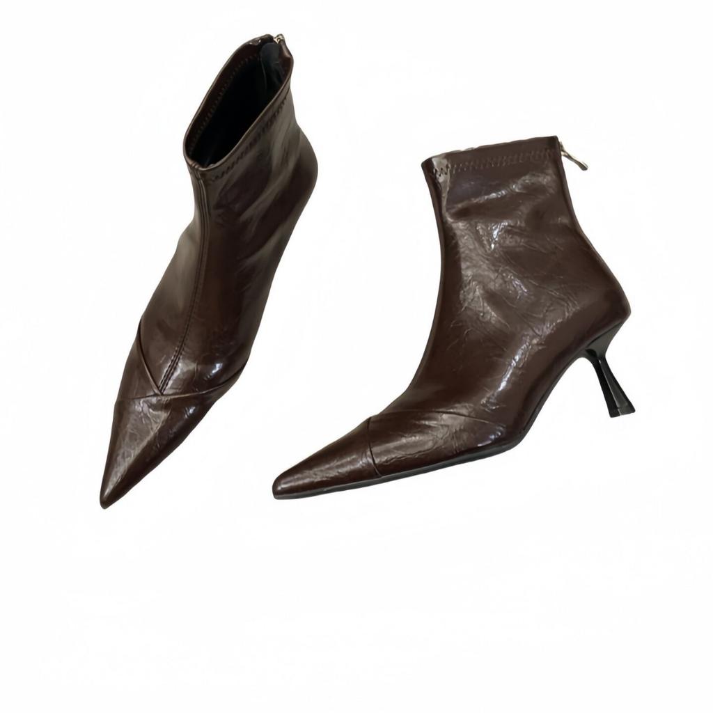 Autumn and winter new pointed thin heel short fashion boots temperament versatile and thin zipper European and American style thin boots