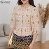 ZANZEA Women Casual Floral Print Summer V-Neck 3/4 Sleeve Blouse