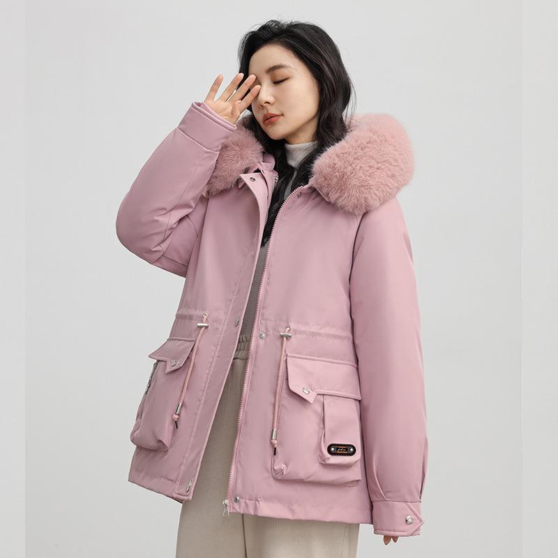 Removable fleece thickened pie overcome coat women's short winter new big fur collar down cotton clothes women's clothing