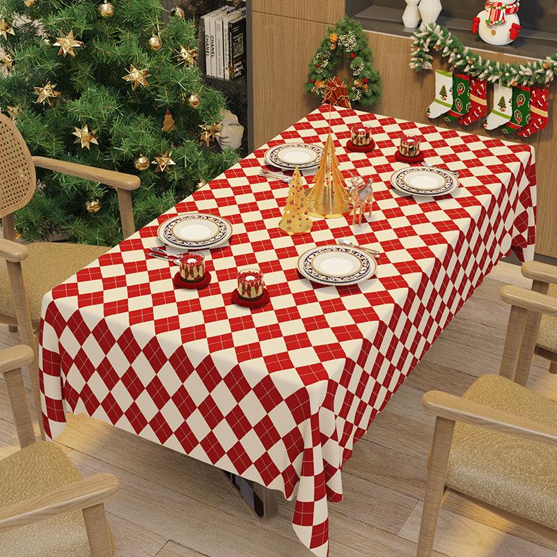 Christmas Tablecloth Rectangle Snowflake Pine Trees Table Cloth Stain Resistant Polyester Table Cover For Party Dinner Decor