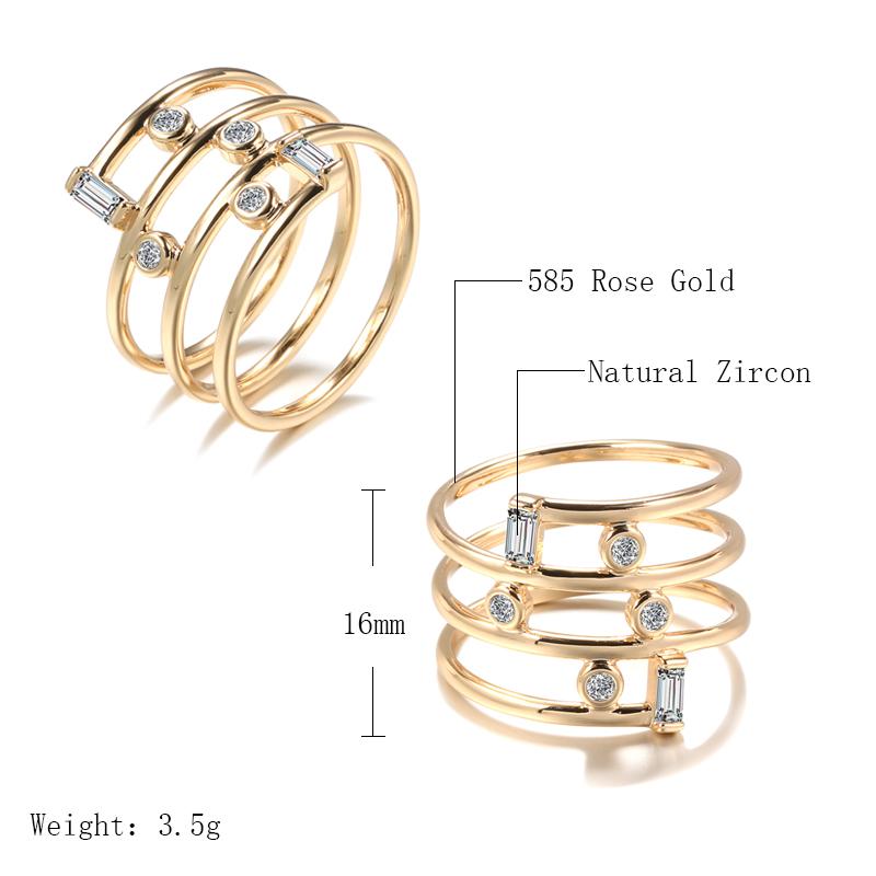 Rose Gold Color Geometric Hollow Party Rings For Women Fashion Daily Fine Jewelry  Natural Zircon Accessories