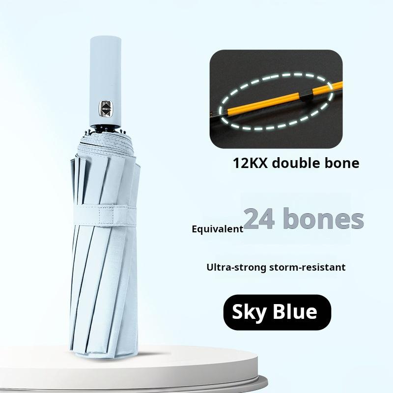 Solid Color 16/24 Bone Automatic Umbrella with Light Collapsible Windproof UV Protection Super Strong Sunshade Portable Design