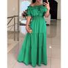 Women's Fashion Summer Spring Solid Color Print Short Sleeve One Shoulder High Waist Casual Dresses