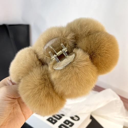 Rex Rabbit Fur Ball Large Hairpin Head Online Celebrity Cute Plush Catch Clip Hair Accessories Autumn and Winter Korean Hair Catch Headdress.