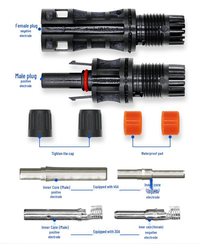 MC4 Solar Panel Connector Kit for Male and Female Plugs – Photovoltaic Cable Voltage Resistance