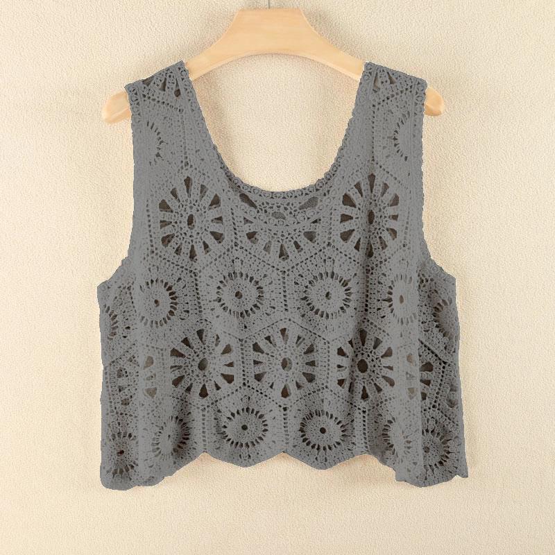 Chaleco de ganchillo de punto hueco para el verano de mujer con nuevo top de tirantes suelto bohemio sin mangas