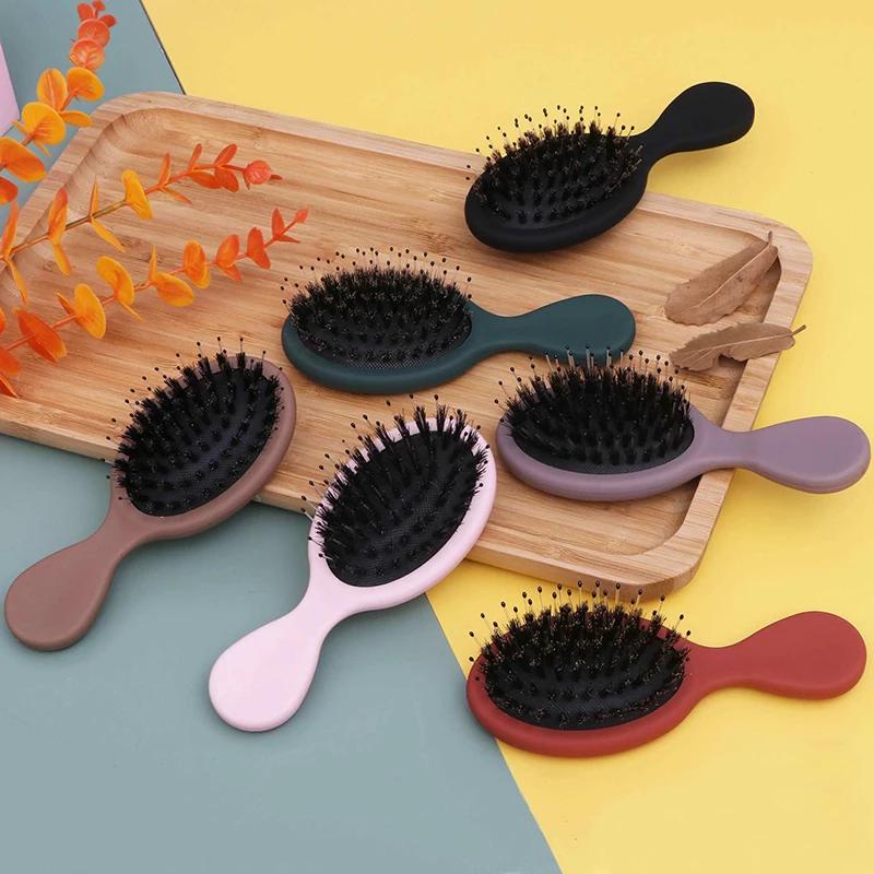 1pc Oval Boar Bristle Nylon Hair Comb Mini Anti-static Hair Scalp Massage Comb Hairbrush Salon Hair Care Brush Styling Tool