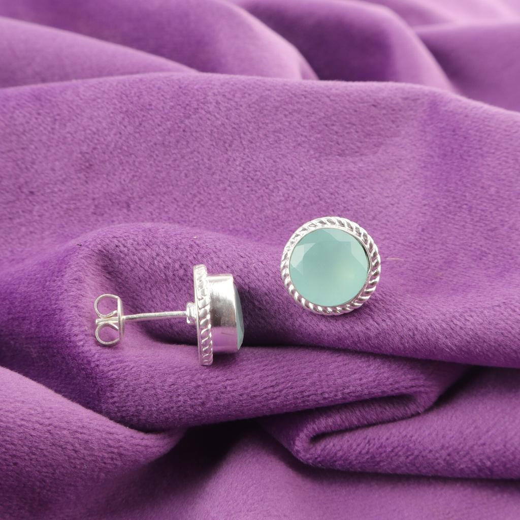 Aqua Chalcedony Gemstone Sterling Silver Stud Unique Best Sisters Gift Earrings EE-147-13