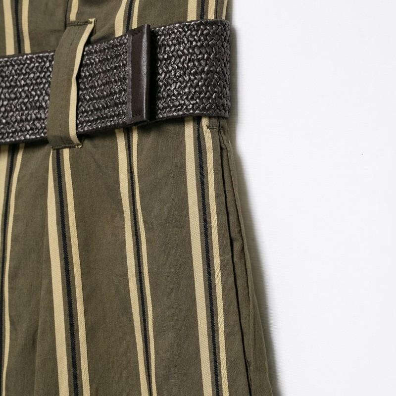 Womens Striped Straight Leg Trousers With Waist Belt Olive Green Casual Pants 2026