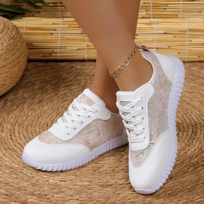 2024 New Fashion Color Matching Versatile Hot-selling Women's Shoes Lace-up Low Heel Shallow Mouth Spring and Autumn Zapatillas