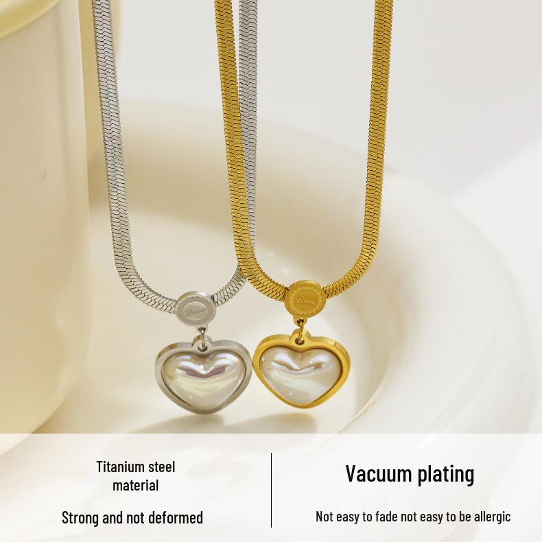 Heart Pendant Titanium Steel Necklace - Clavicle Chain with Light Luxury Peach Heart Design
