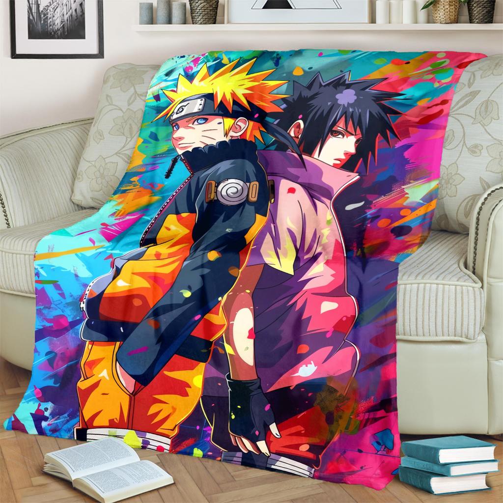 Anime-Naruto Print Blanket Warm Comfortable Flannel Blanket for Bedrooms, Sofas, Beds, Chairs, Picnics, Travel -LXR61