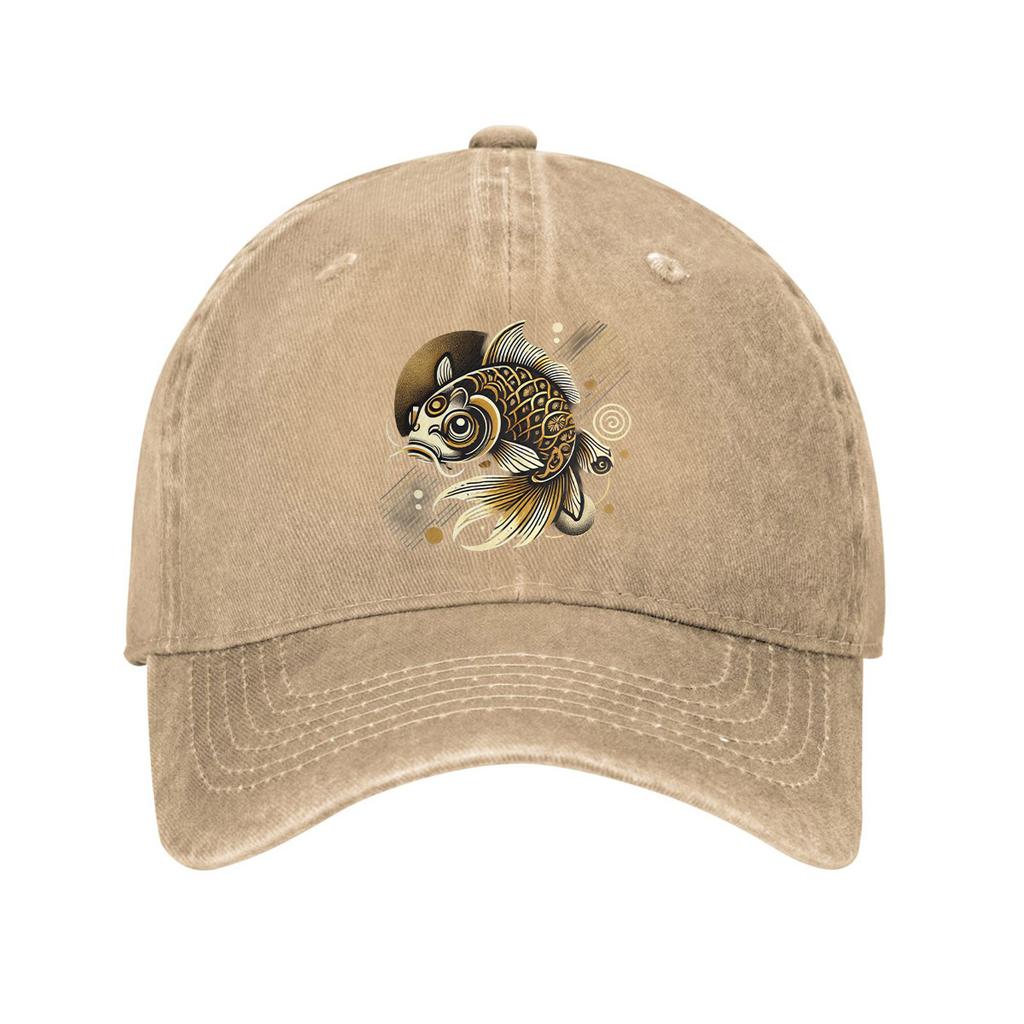 Golden Koi Fish Graphic Baseball Cap Unisex Adult Denim Washed Casual Adjustable Outdoor Sun Protection Cap