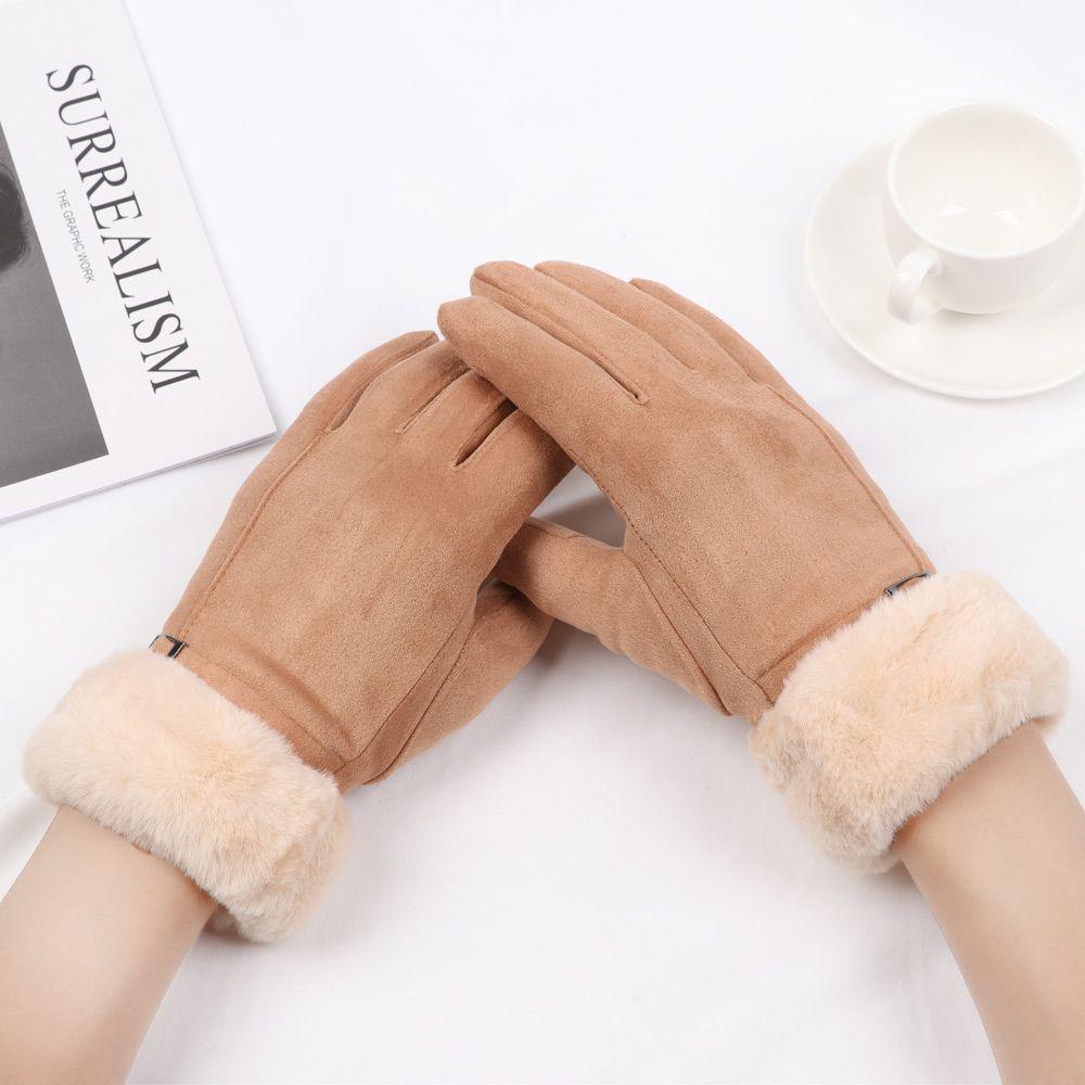 Winter Plus Velvet Candy Color Windproof Faux Fur Gloves Ski Driving Gloves Cashmere Mittens Touch Screen