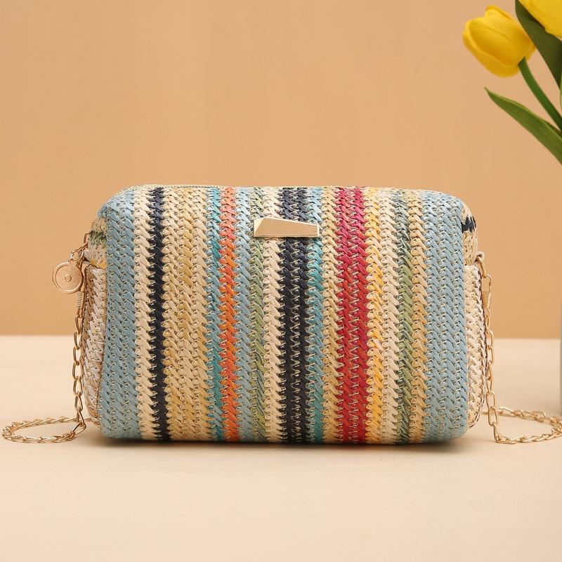 Rainbow Straw Bag Irl Handbags Woven Camera Bag Versatile Girl Messenger Bag Chain Bag