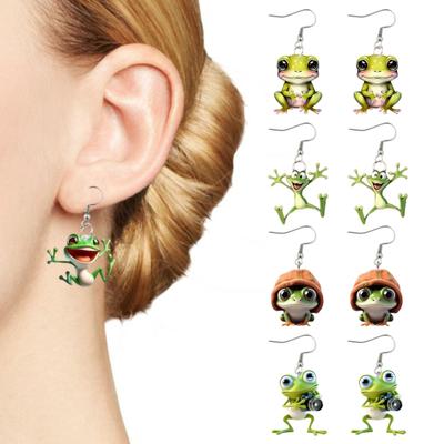 Frog Pendant Dangle Earrings 2D Acrylic Frog Pendant Earrings Cartoon Animal Earrings Gift for Friends or Frog Lovers