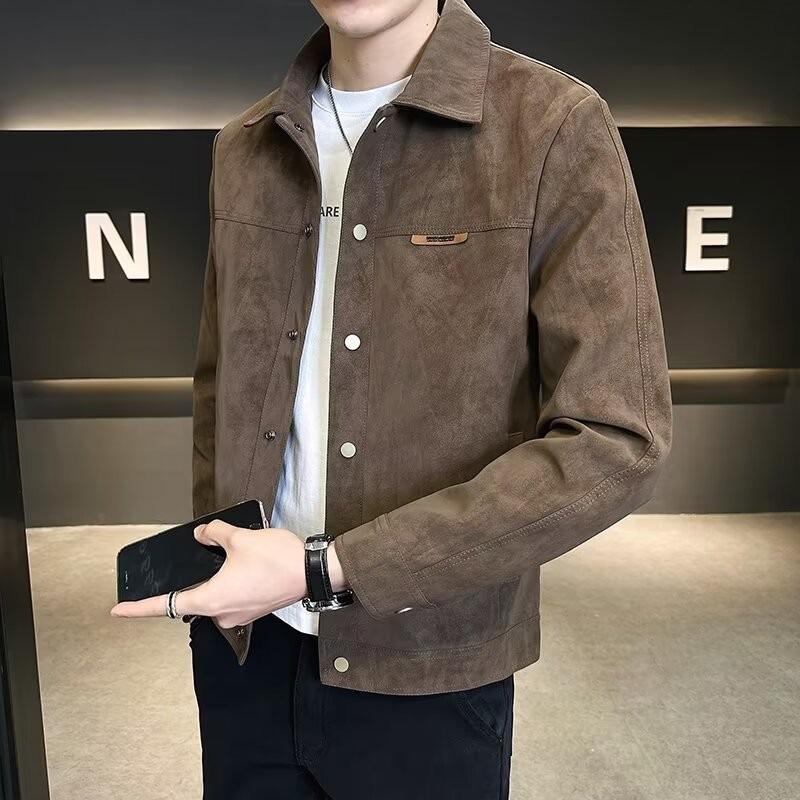 Men's Spring and Autumn Suede Jacket 2025: Trendy Street Style with High-End Lapel Design