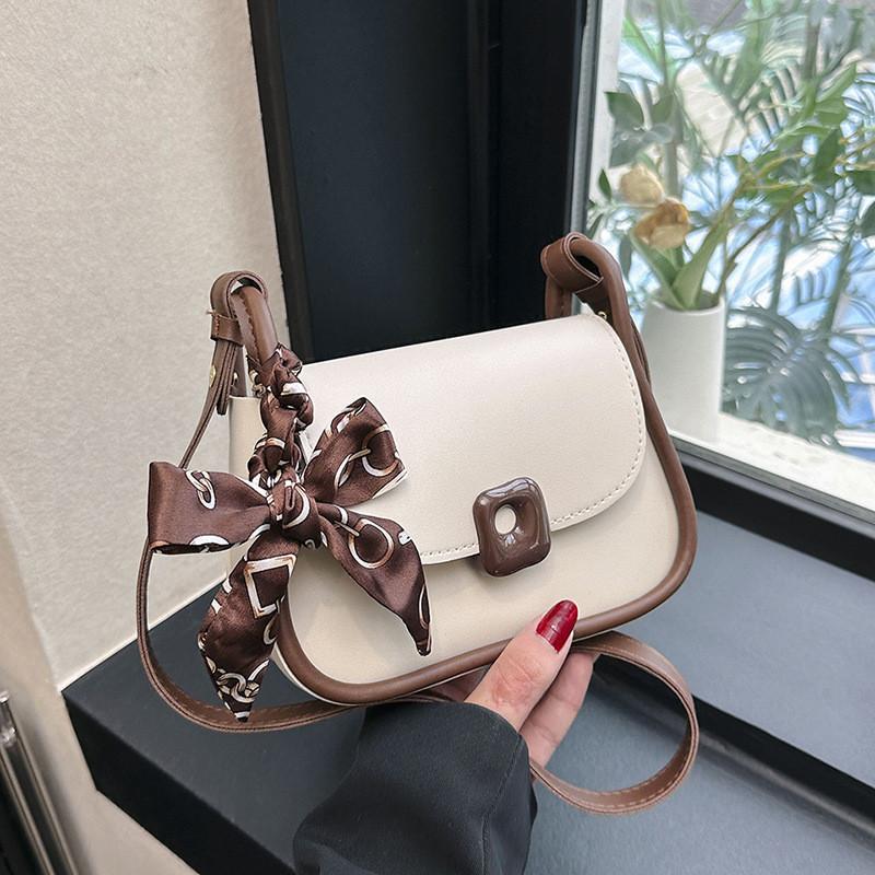 Stylish Pu Leather Handbag Fashionable Scarf Handle Small Shoulder Bag For Women