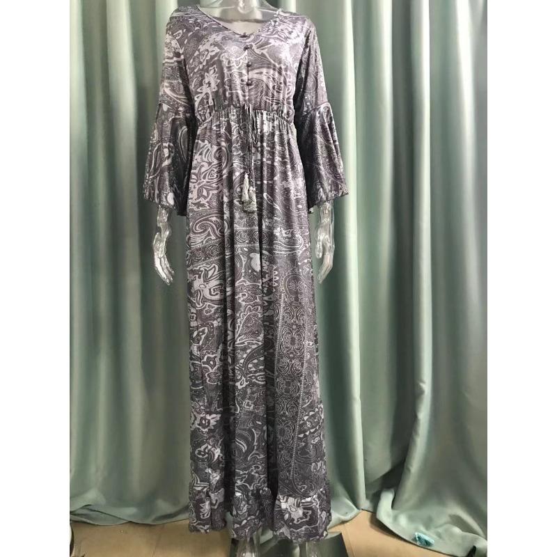 Abito Bohemian da Donna Estate Manica a Svaso Stampa Floreale Scollo a V Ampio Abiti da Donna Elegante Linea ad A Vita Alta Abito da Donna per Vacanze al Mare