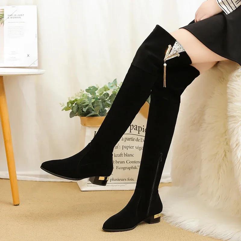 Large Size Winter Over The Knee Boots Women Stretch Fabric Women Thigh High Sexy Woman Shoes Long Bota Feminina