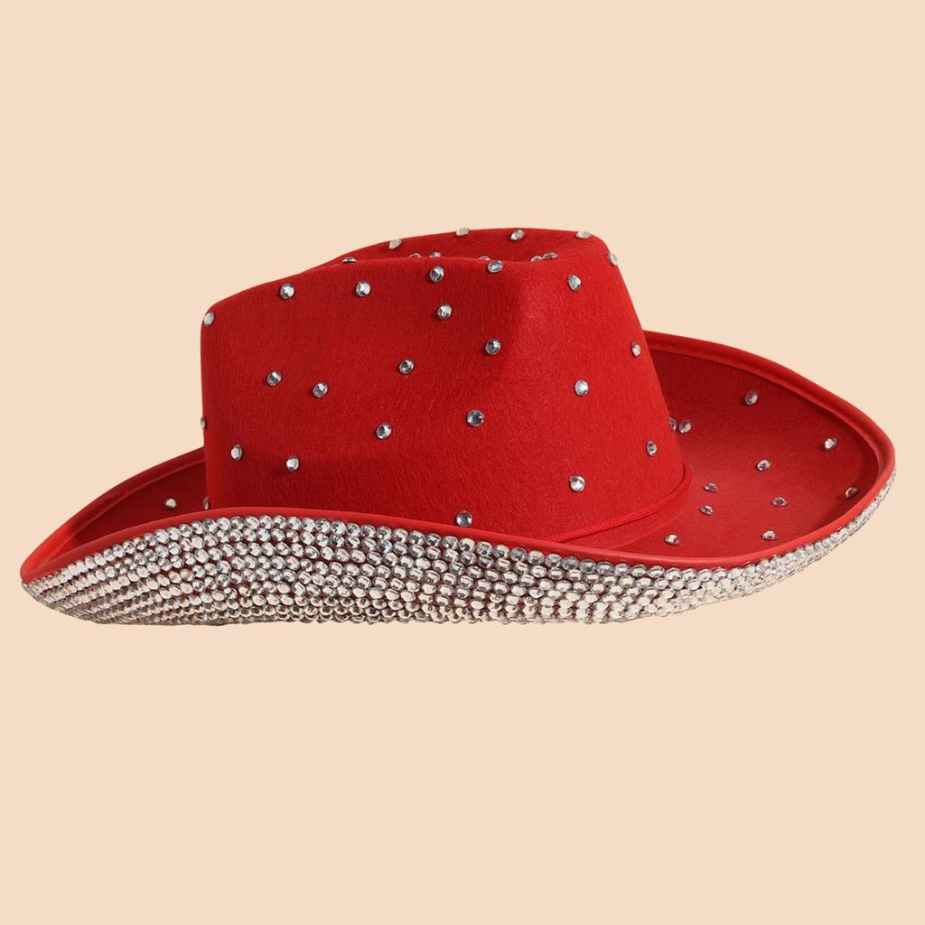 Cowgirl Hat Panama Fringed Cowboy Hat Panama Hat for Music Festivals Sparkly Rhinestones Brim Cowboy Hat