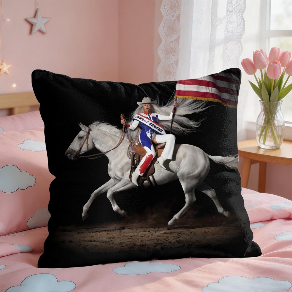 Singer CBeyonce Cowboy Carter Cushion Cover Square Short Plush Pillow Case Living Room Sofa Home Decor Funda X