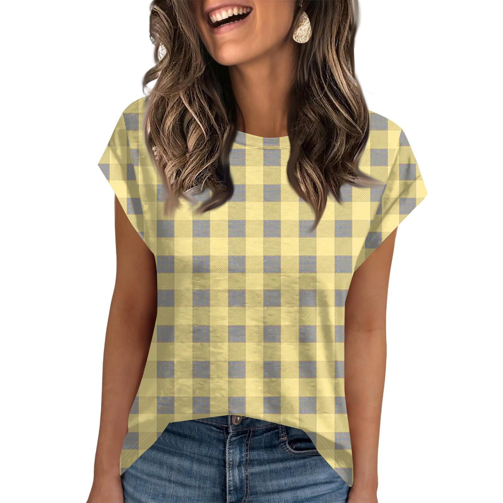 

Женская рабочая повседневная модная футболка с короткими рукавами и круглым вырезом XL