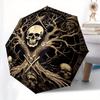 Dark Tree of Life: Skulls & Symbols Circular ArtworkUmbrella, Portable 3-Fold Compact Umbrella for Men & Women Gift