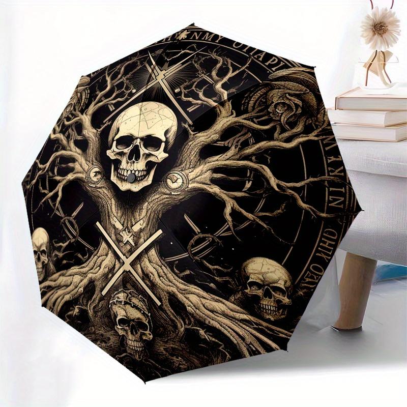 Dark Tree of Life: Skulls & Symbols Circular ArtworkUmbrella, Portable 3-Fold Compact Umbrella for Men & Women Gift