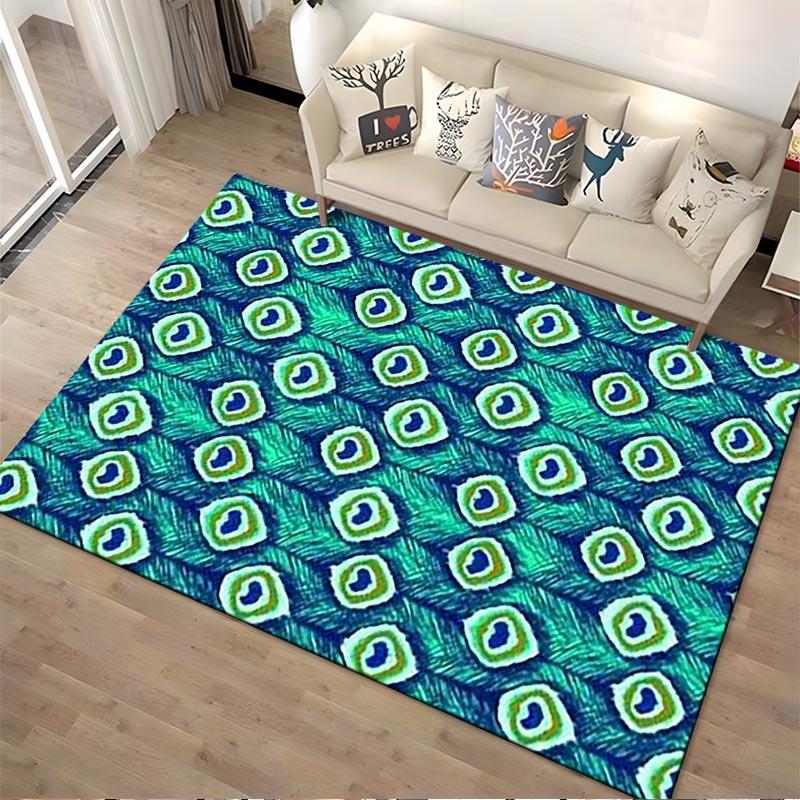 Colorful Peacock Feather Pattern Carpet for Living Room Decor Suitable for use as an anti-slip for living room bedroom sofas