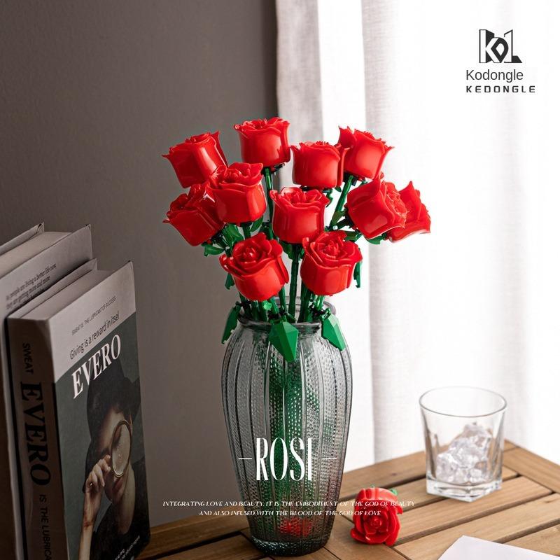 Valentine'S Day Rose Building Blocks Immortal Bouquet Puzzle Puzzle Pieces Toy Toy Gift Decorations