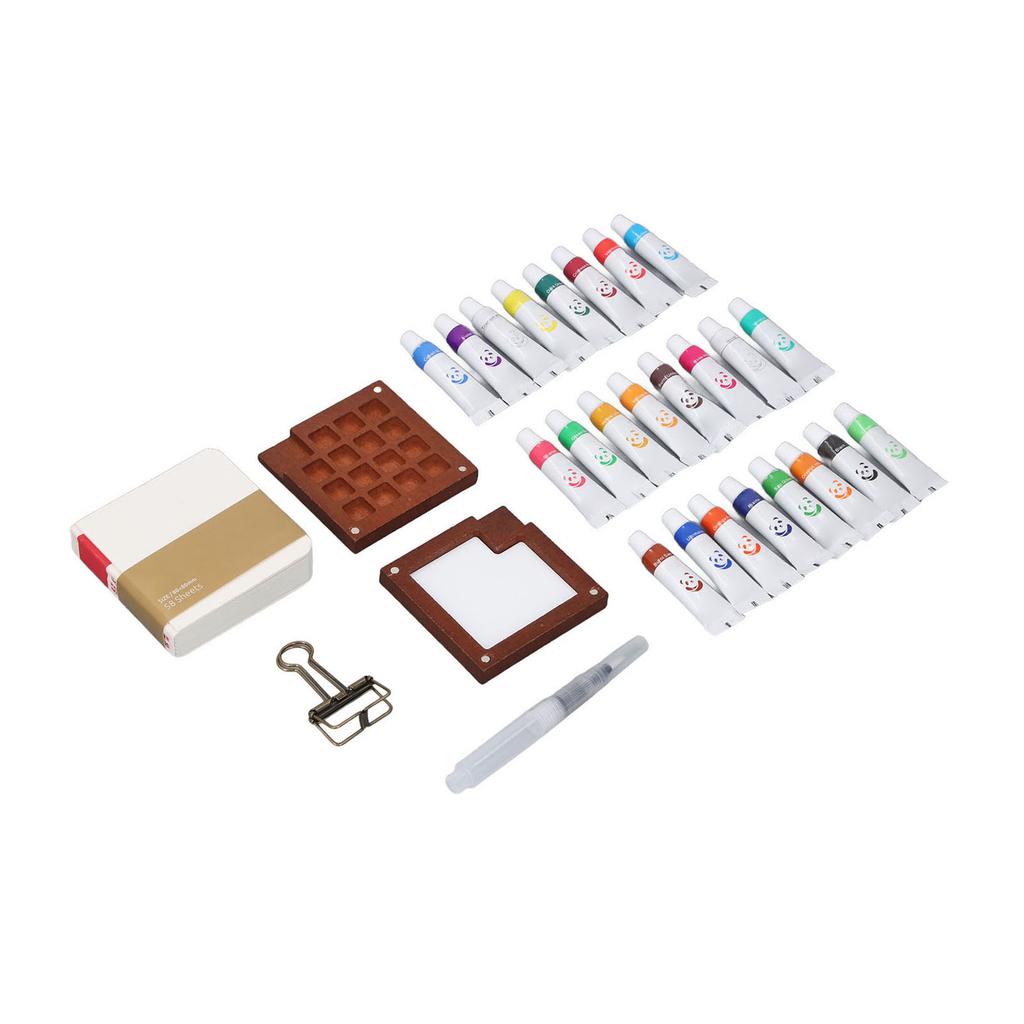 Portable Watercolor Palette Set 24 Color Paints Painting Brush Tiny Mini Artist Watercolor Travel Set with Clip