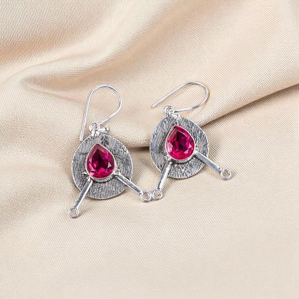 

Pink Tourmaline Gemstone 925 Sterling Silver Jewelry Handmade Earrings 1.86 EE-78-5