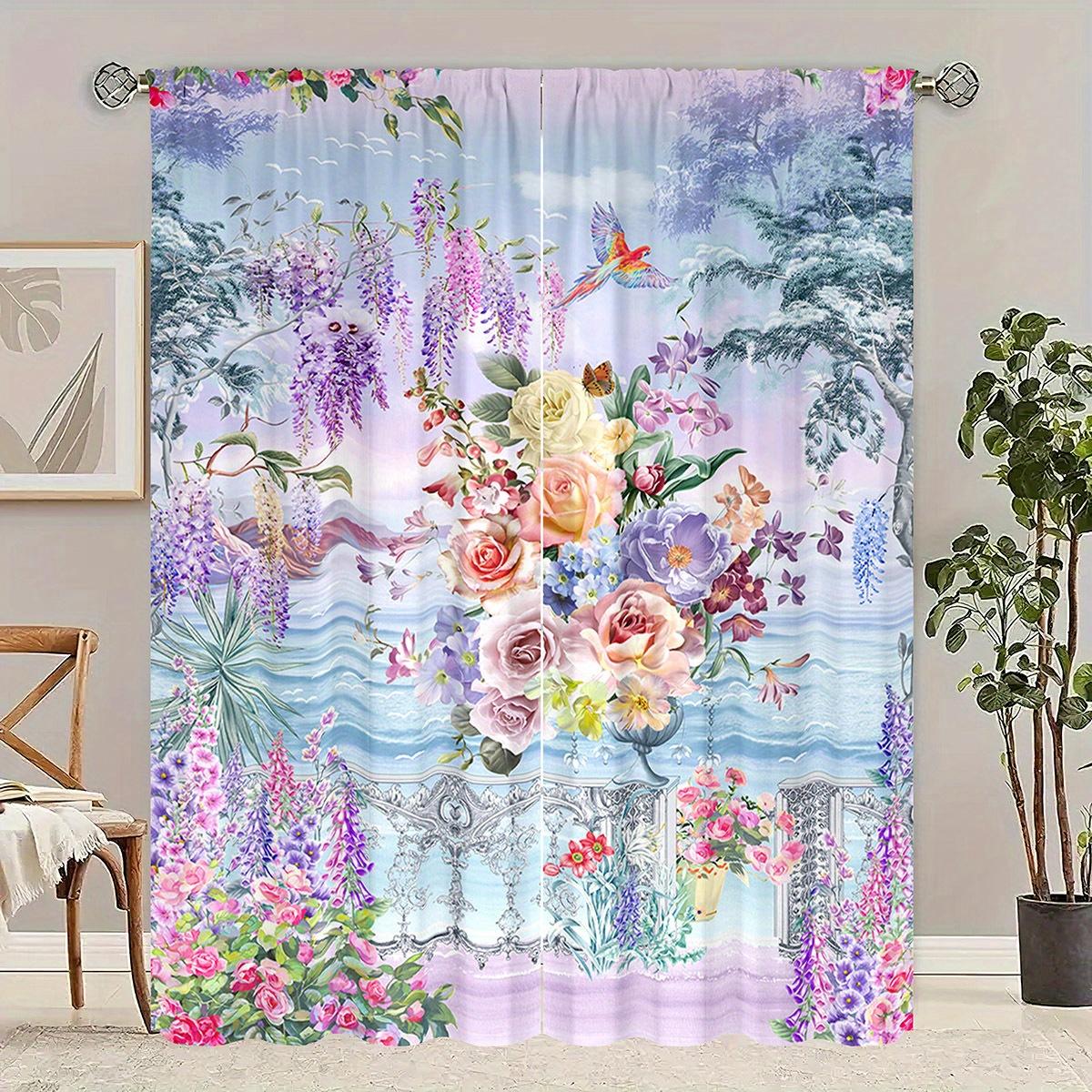

Flower-patterned CurtainsJapanese Sakura Branch Spring Print Design CurtainWindow Drapes Rod Pocket Window Treatment For Living Indoor Room W50 X H130(CM)X2&Grommet Top