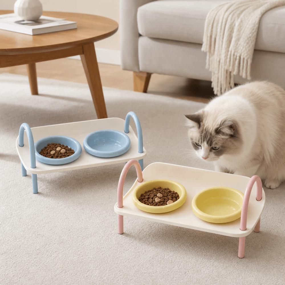 Non-Slip Cat Food Water Bowl Double Bowls Pet Food Dispenser Pet High Footed Bowl  Pet Supplies