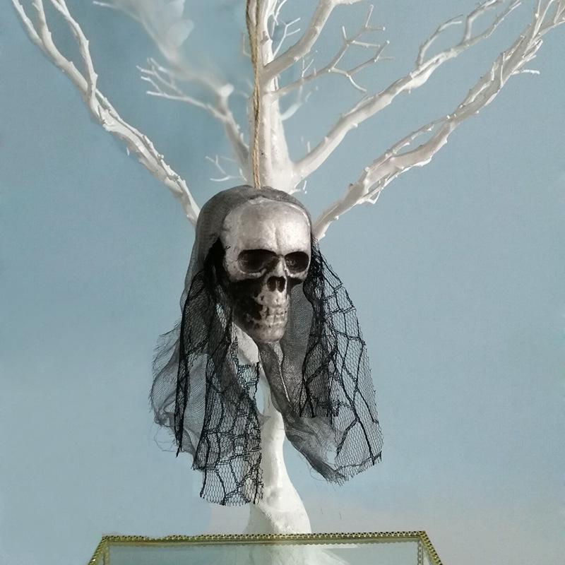 Halloween Hanging Ghost Skull Decoration: Spooky Foam Skull Head Lace Ornament