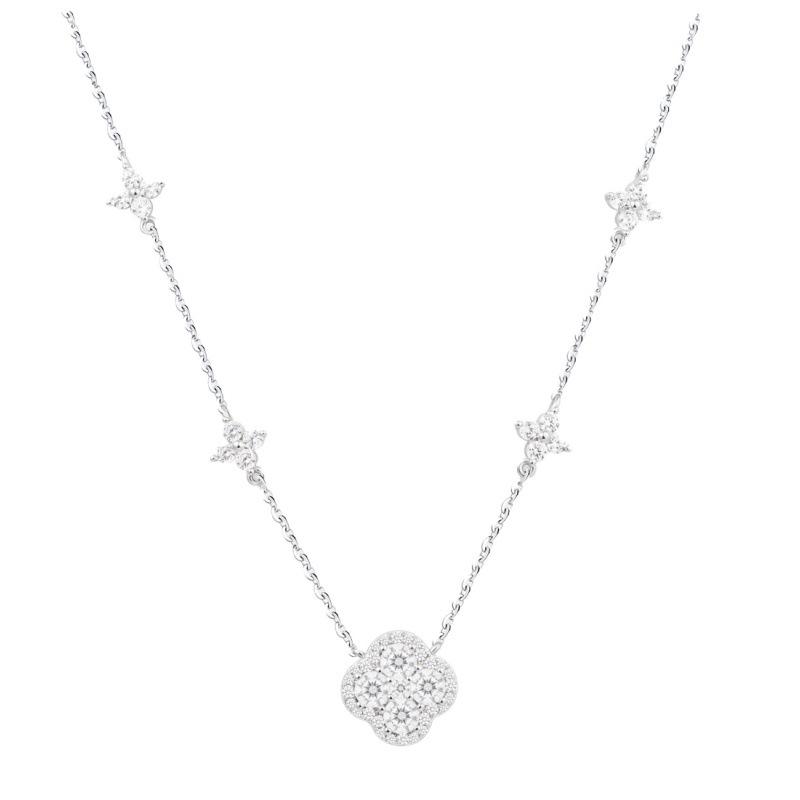 S925 Sterling Silver Four Leaf Clover Necklace for Women Full Diamond Clavicle Chain Light 925 silver белый