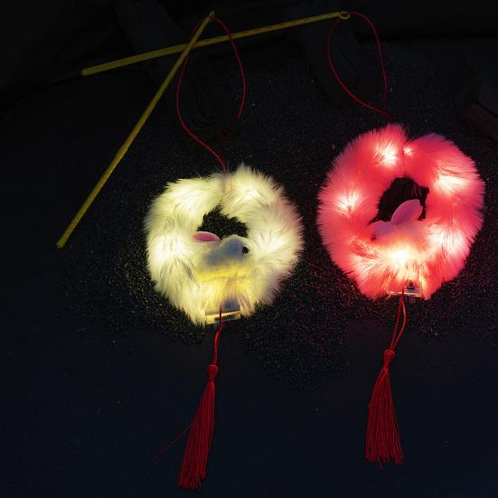 Chinese New Year Rabbit Lantern DIY Handheld Velvet Bunny Lantern for Mid-Autumn Spring Festival Decoration